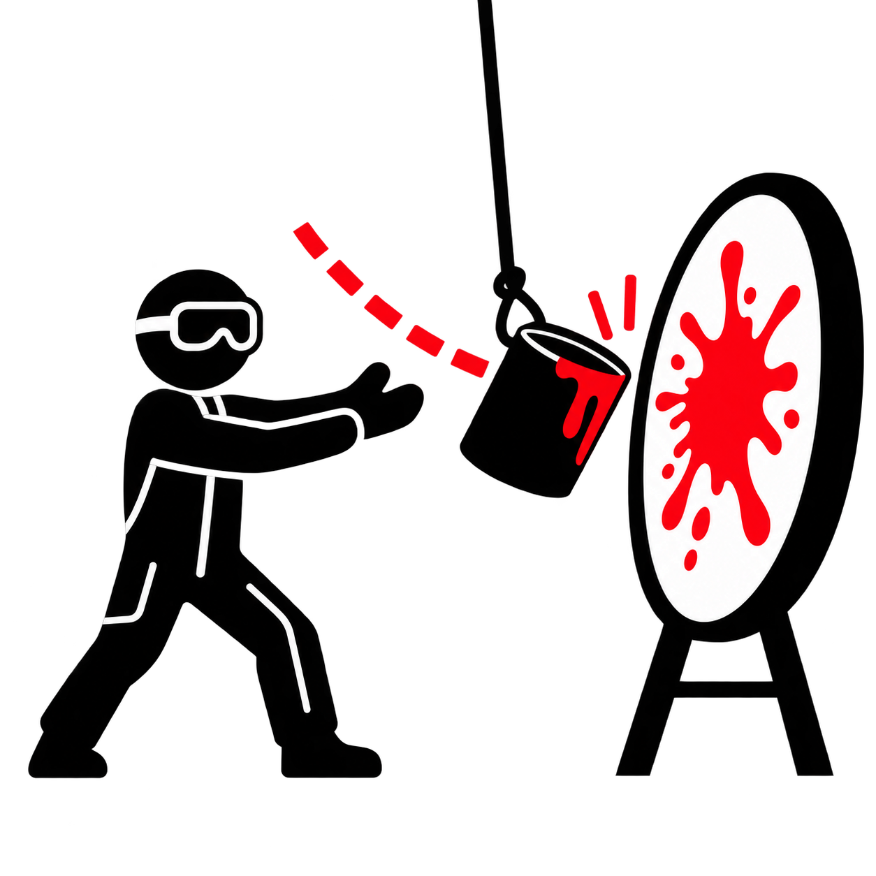 Flat illustrated pictogram of a paint splatter session